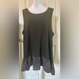 Women’s Plus 3X Hi/Low Tank w/Adorable Black/White Polka Dot Ruffle Hemline NWOT